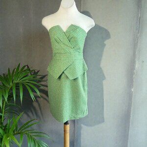 Aryn K Green Tweed Strapless Peplum Pencil Dress Size Medium